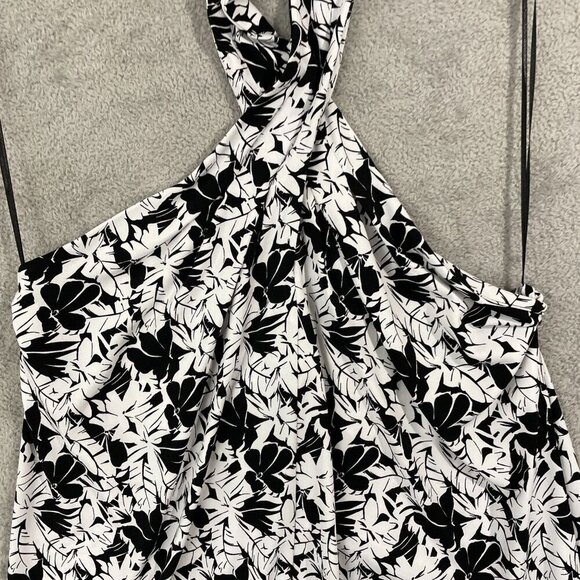 NEW Michael Kors Halter Top Womens L Keyhole-Neck Tropical Black White - Picture 7 of 9